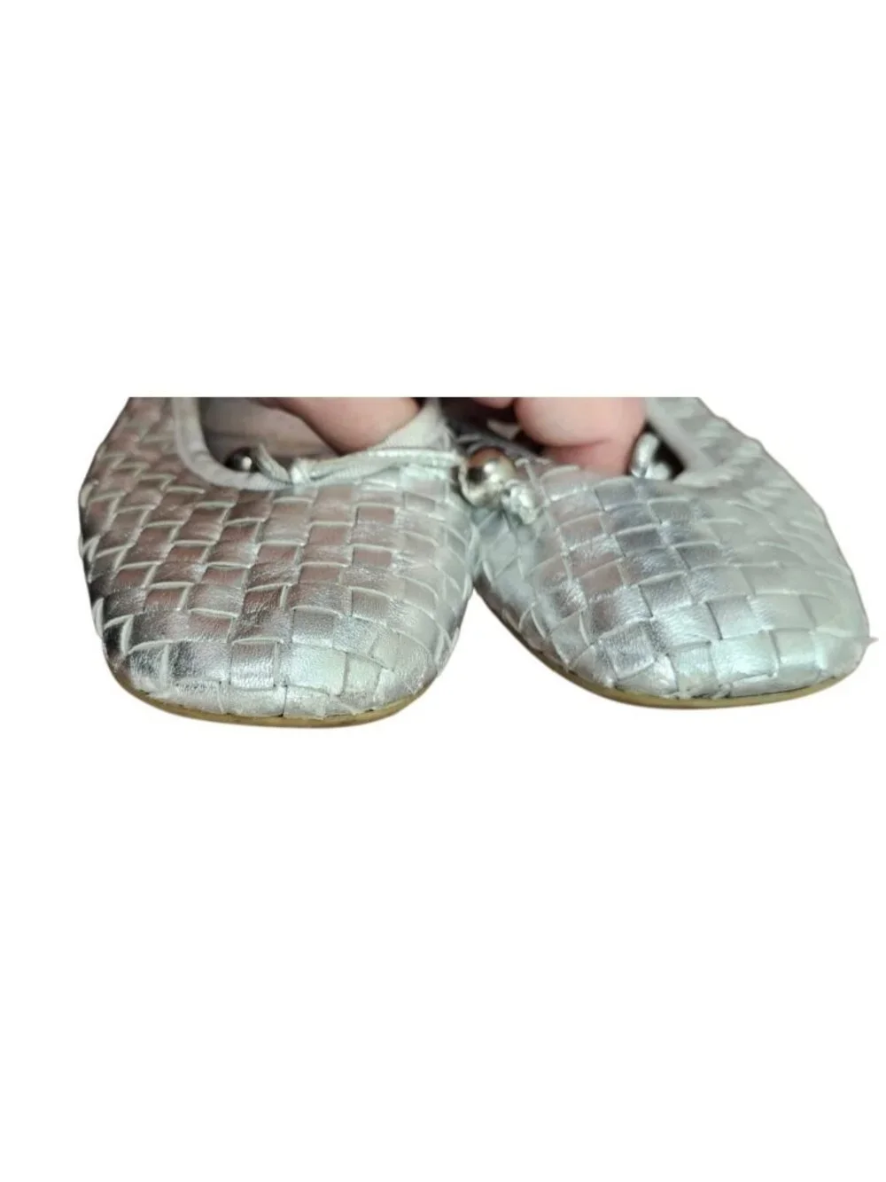 FS/NY French Sole Silver Woven Leather Ballet Flats Women's Size 9 Slip On